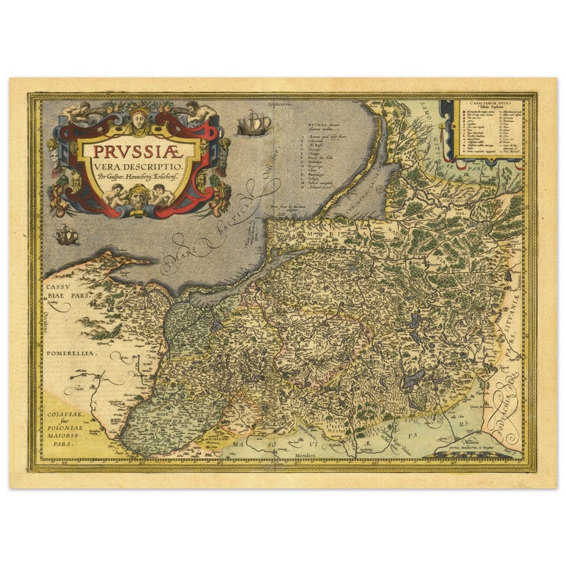 Ancient map of Prussia by Abraham Ortelius. Historic vintage map of 1570.