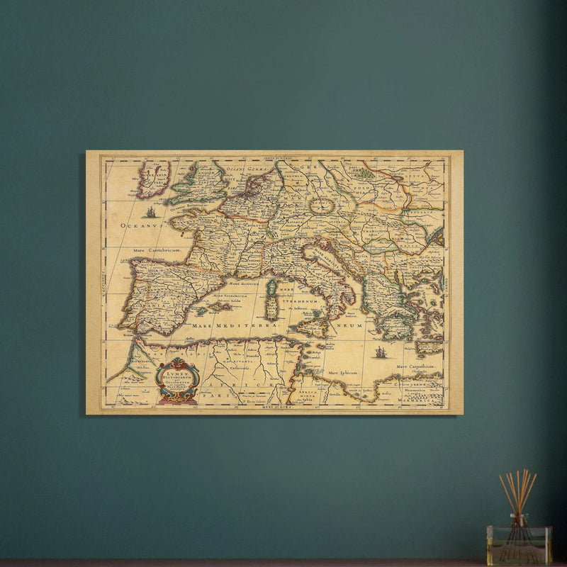 Ancient Europe map print from 1650. Lumen Historiarum per Occidentem by Petrus Kaerius