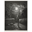 Don Quixote by Gustave Dore. The knight raising his sword against the moon at night.