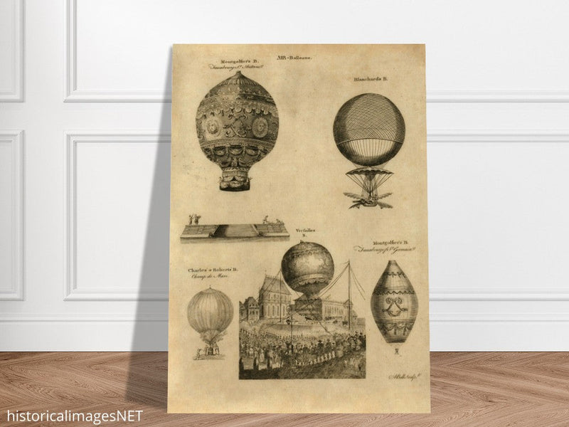 Early balloon ascensions in France. XVIII Century illustration drawing.