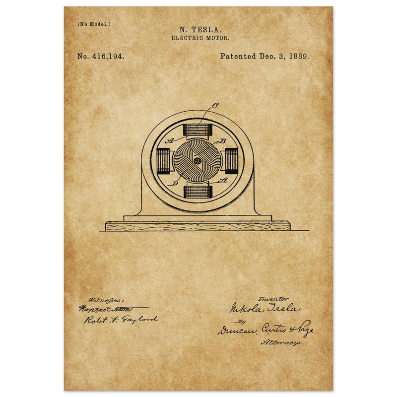 Electric Motor  patent 416194 by Nikola Tesla.