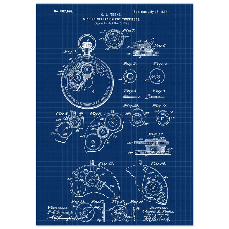 Winding Mechanism for Time Pieces, vintage clock patent .