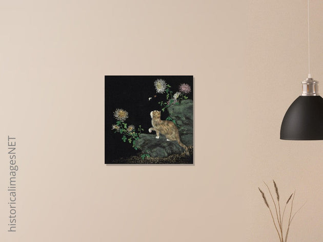 Cats and Butterflies in Springtime old oriental painting by Shen Zhenlin.