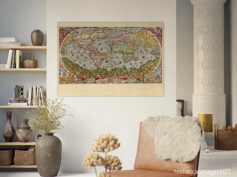 Ancient world map poster reproduction by Andrea Bertelli 1593