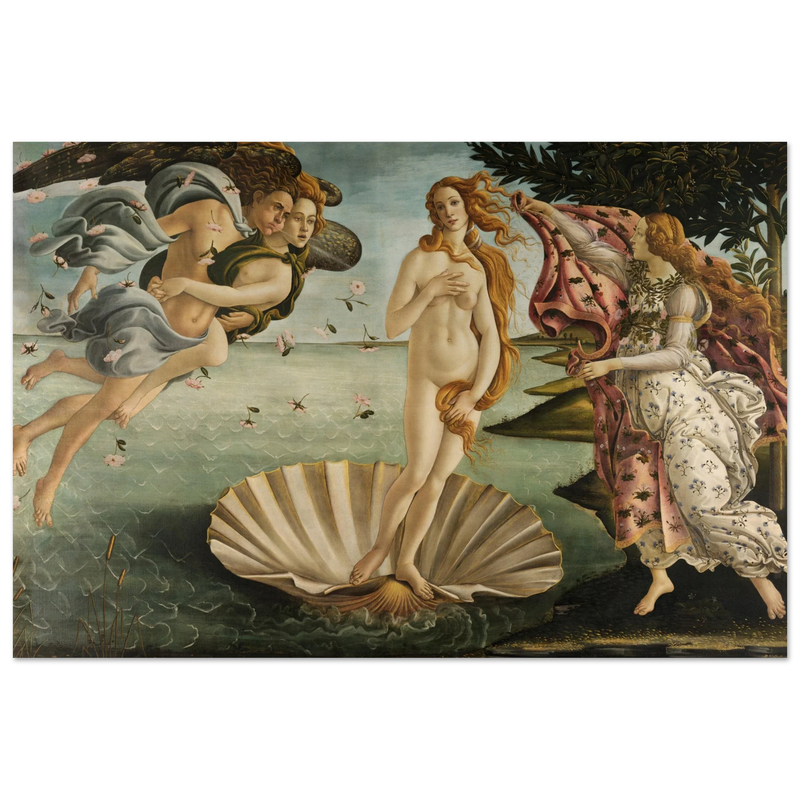 The birth of Venus by Sandro Botticelli. Greek Mythology art print of antique painting.