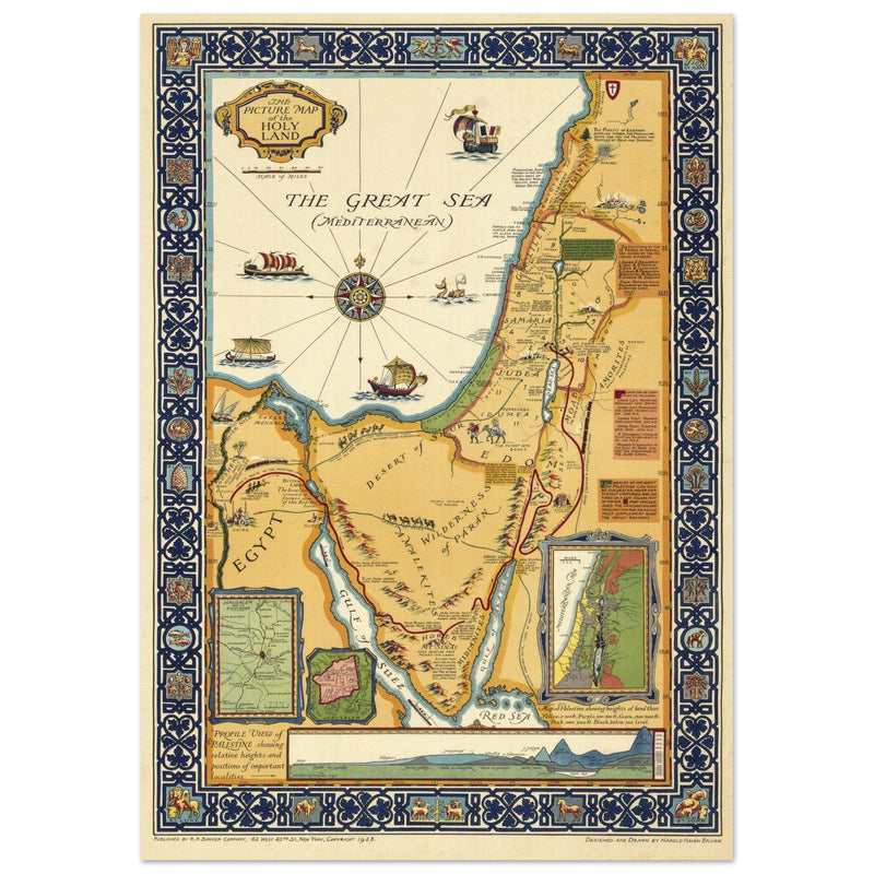 The Picture Map of the Holy Land by Harold Haven Brown . Biblical Palestine vintage map.