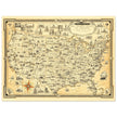 United States of America vintage map by Ernest Dudley Chase celebrating landmarks and national symbols of identity.
