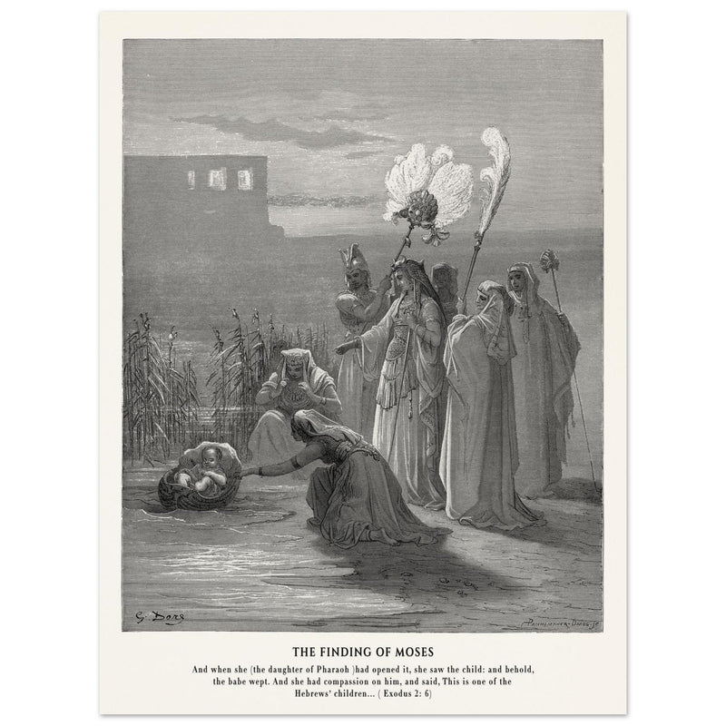 Gustave Dore The Bible engraving print . The finding of Moses illustration .