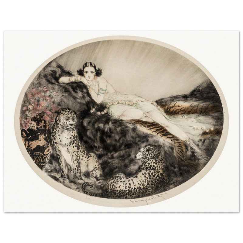 Louis Icart vintage illustration Thaïs   Lady with Leopards