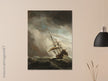 Willem van de Velde A Ship on the High Seas Caught by a Squall, Known as The Gust. Old marine painting. Stormy sea.