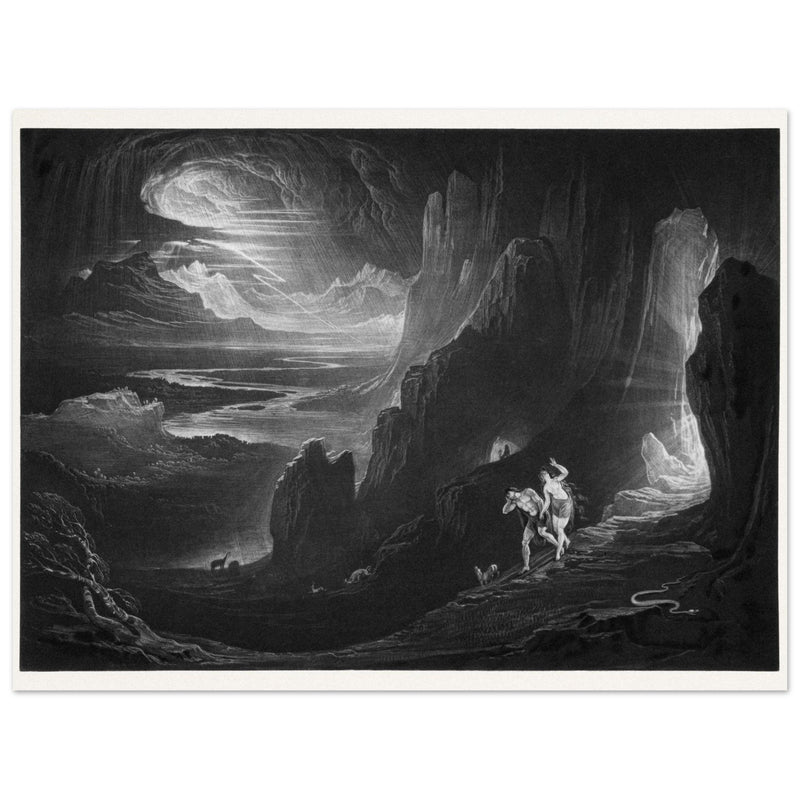 John Martin Paradise Lost vintage mezzoting engraving . Adam and Eve Driven Out of Paradise.