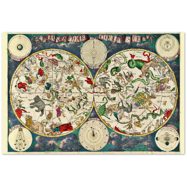 Old celestial zodiac map Planisphæri Coeleste de Wit, by Frederik de Wit 1670