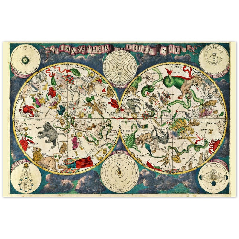 Old celestial zodiac map Planisphæri Coeleste de Wit, by Frederik de Wit 1670