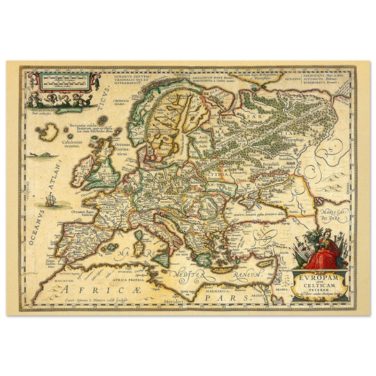 Ancient map of Europe print by Ortelius. Vintage old map reproduction poster..