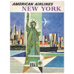 New York City vintage travel advertising poster for American Airlines. Statue of Liberty