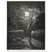 Don Quixote by Gustave Dore. The knight raising his sword against the moon at night.