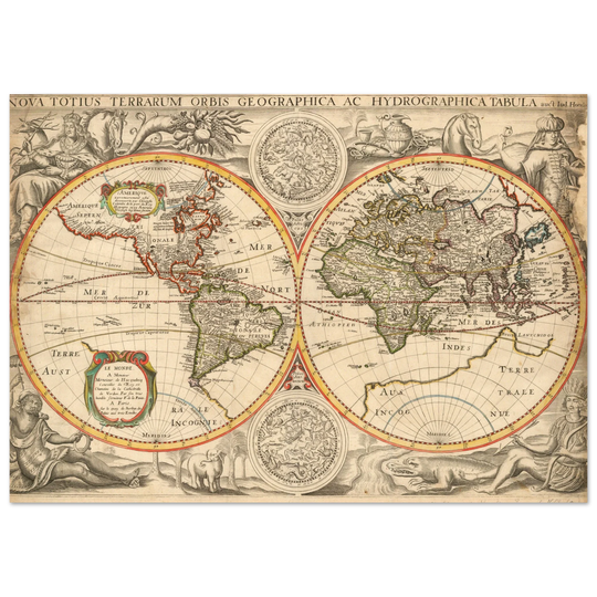 Ancient world map poster reproduction by Jodocus Hondius