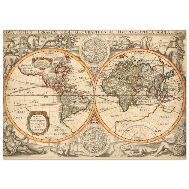 Ancient world map poster reproduction by Jodocus Hondius