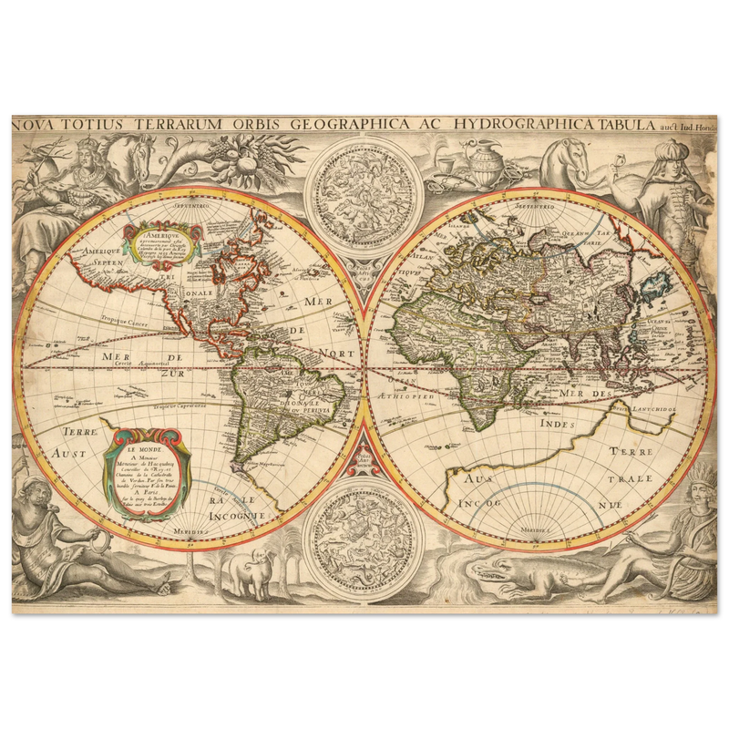 Ancient world map poster reproduction by Jodocus Hondius
