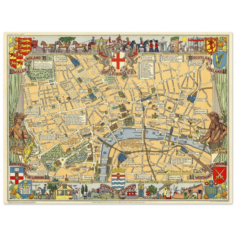 Children map of London vintage print 1938 by Leslie George Bullock