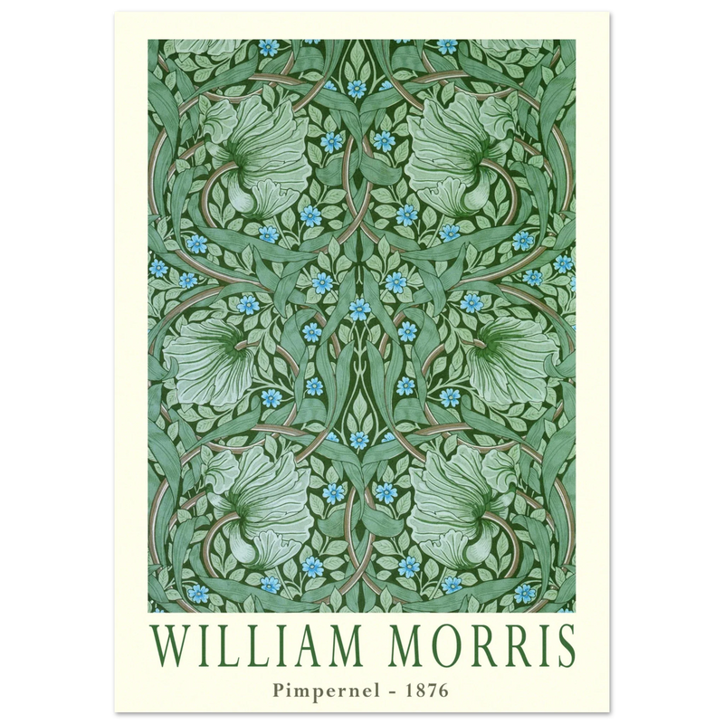 William Morris Pimpernel 1876. Green leaves and flowers wintage wallpaper art print.