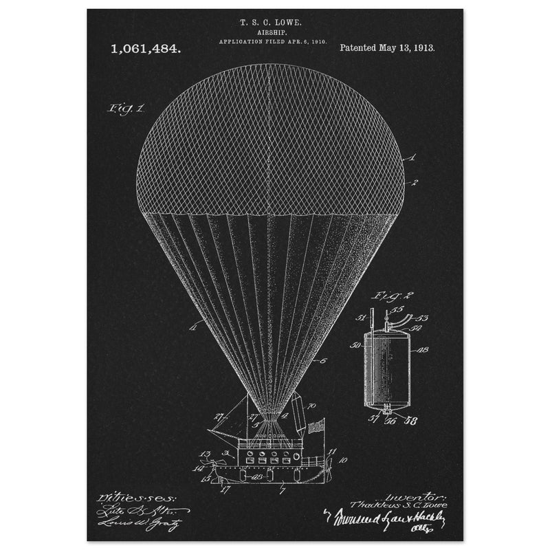 Airship patent drawing by T S C lowe Air balloon illustration