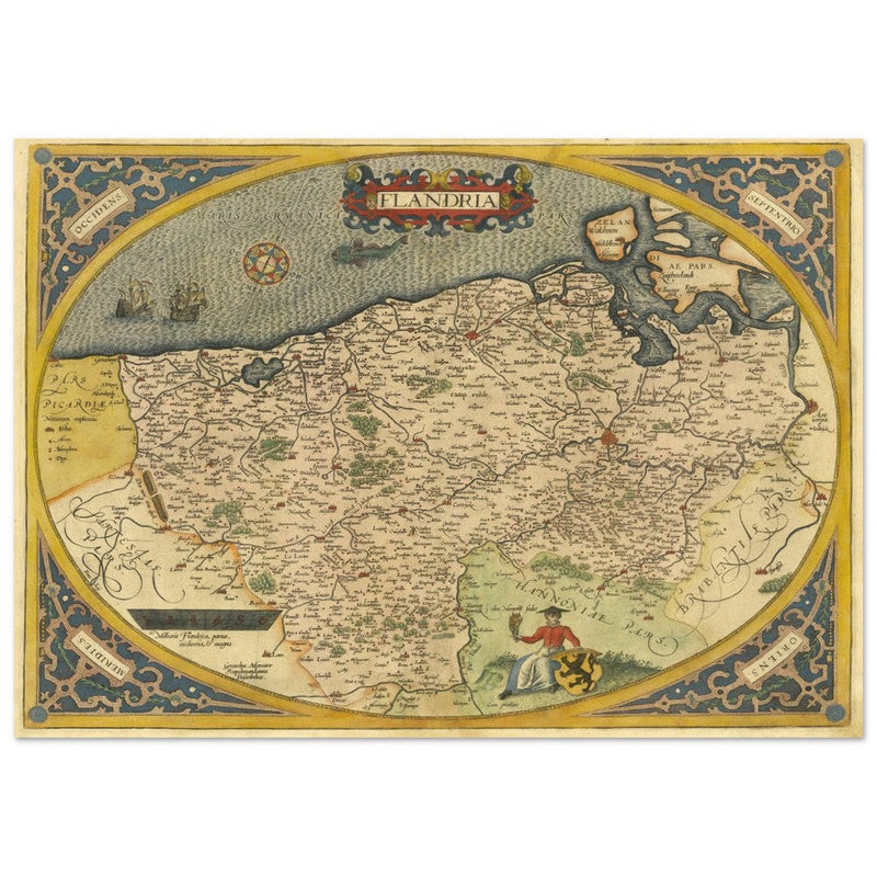 Ancient map of Flandria by Abraham Ortelius 1584. Vintage map  .