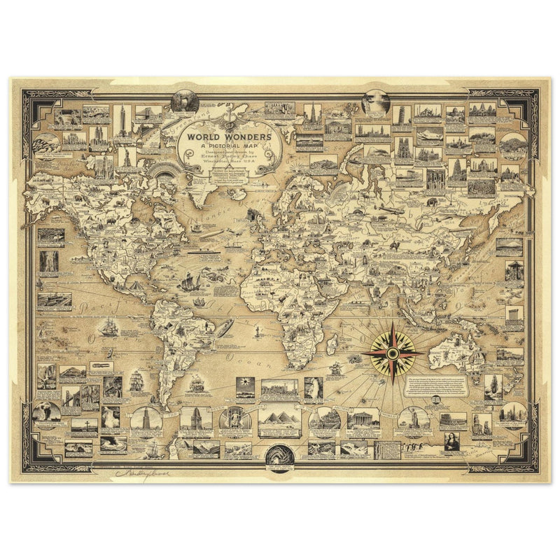 Pictorial Map of the World Wonders  by Ernest Dudley Chase.