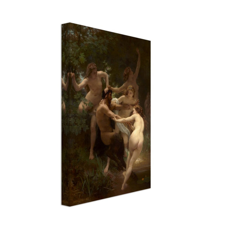 Nymphs and Satyr canvas by William Adolphe Bouguereau. Antique painting reproduction. Greek mythology.