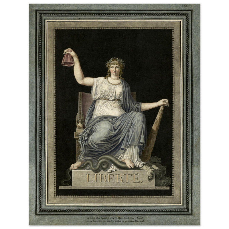 Liberté ( french Liberty statue ) (1792) engraving vintage print reproduction. French Revolution.