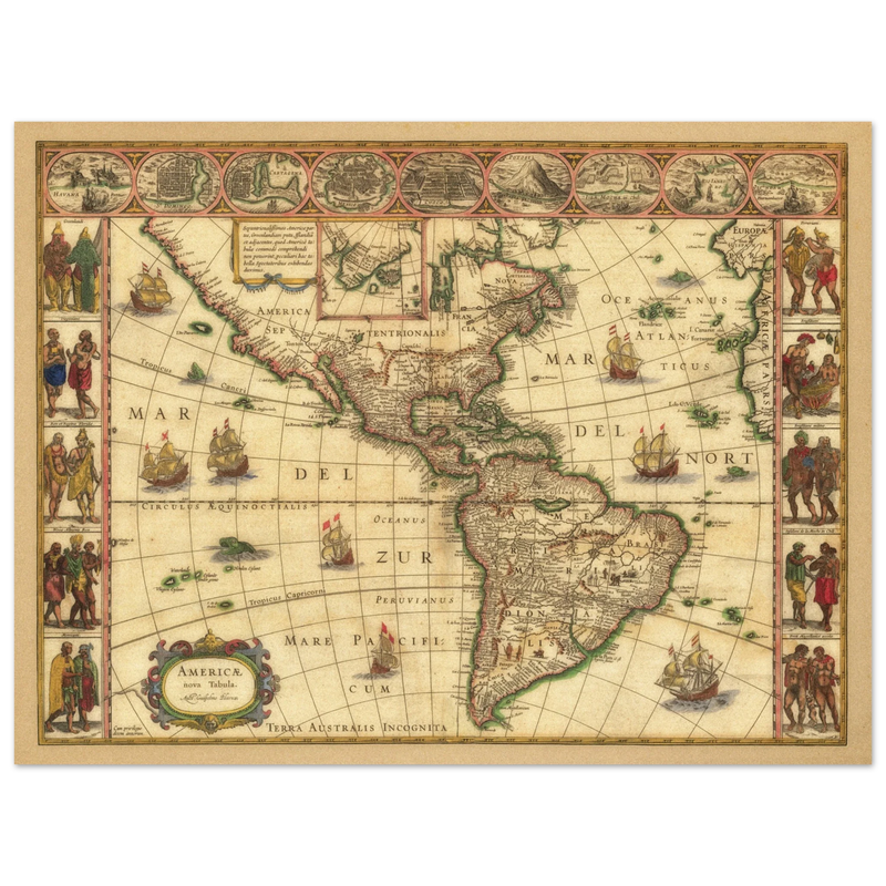 Old map of America. Americae Nova Tabula by Willem Blaeu