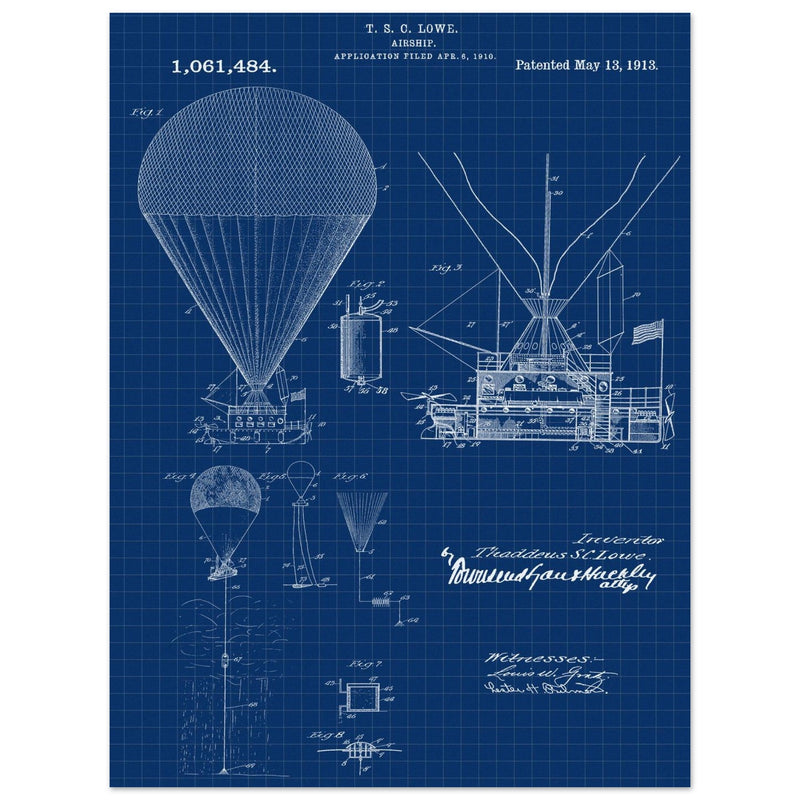 Airship patent illustration by T S C Lowe. Air Balloon