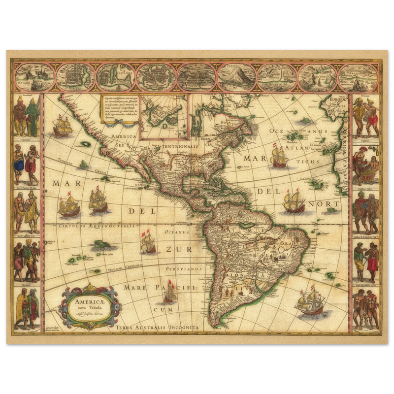 Old map of America. Americae Nova Tabula by Willem Blaeu