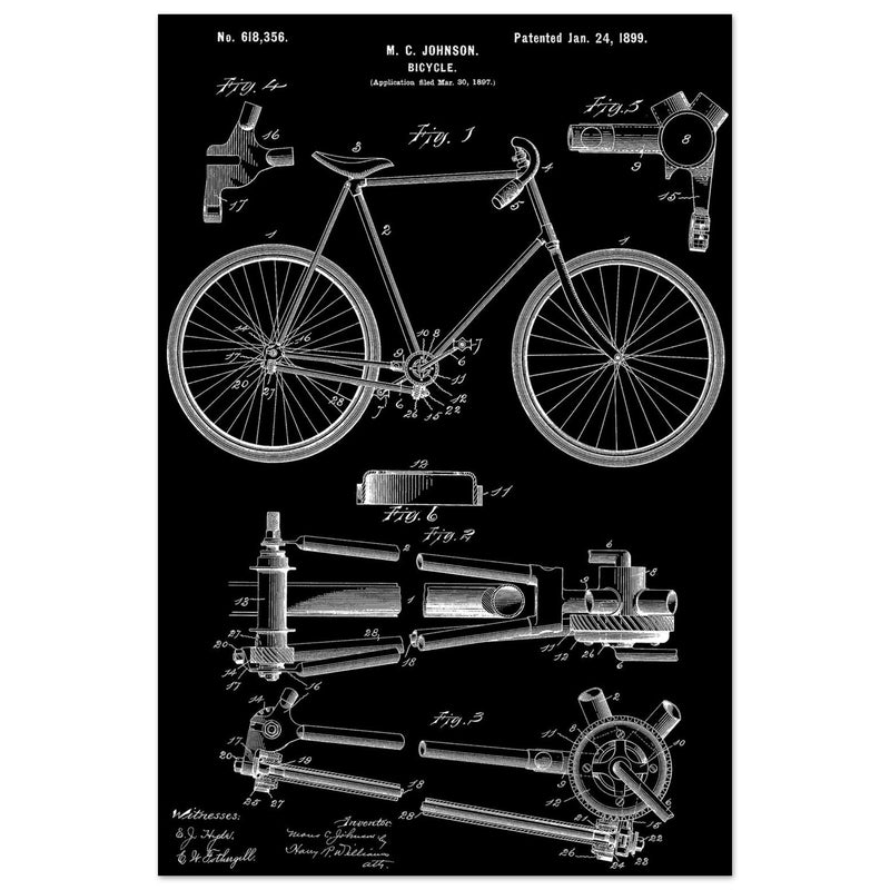 Vintage bicycle patent 1899 by M. C Johnson.