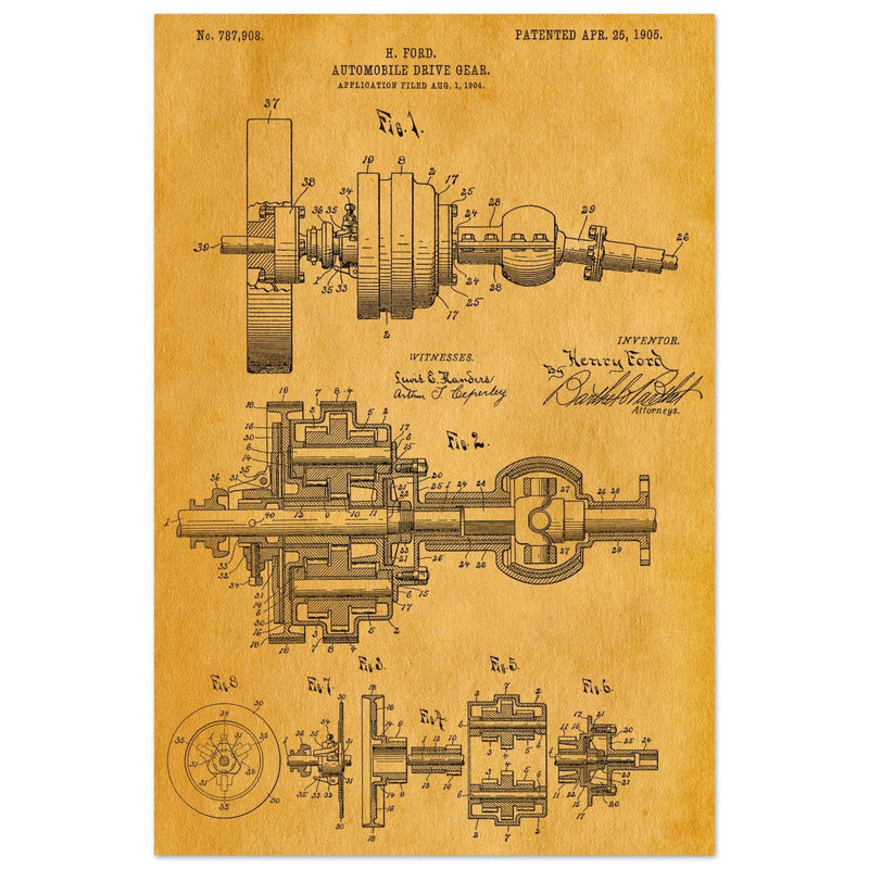 Automobile Drive Gear patent 787908 by Henry Ford. Vintage car