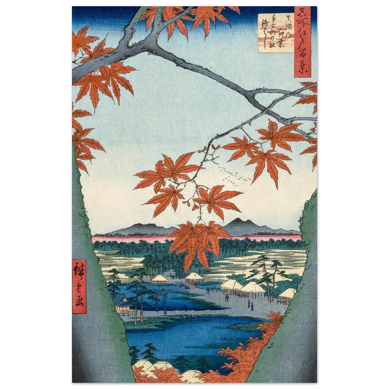 Maple Trees at Mama, Tekona Shrine and Tsugi Bridge by Utagawa Hiroshige