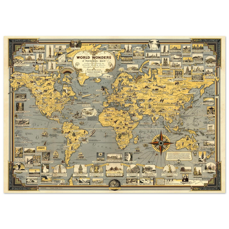 World Wonders, A Pictorial Map by Ernest Dudley Chase.