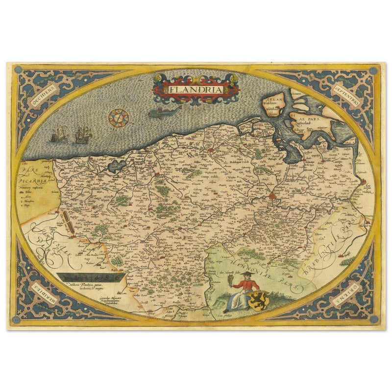 Ancient map of Flandria by Abraham Ortelius 1584. Vintage map  .
