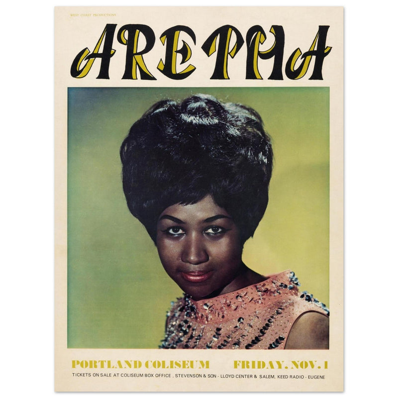 Aretha Franklin concert poster. Performance at Portland Coliseum 1968.