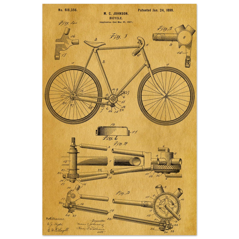 Vintage bicycle patent 1899 by M. C Johnson.