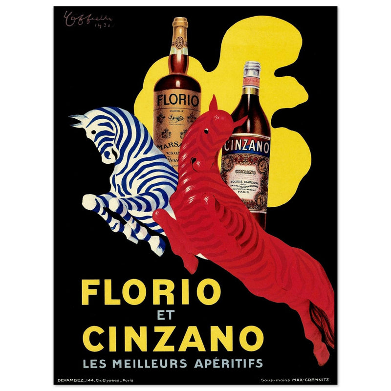 Florio and Cinzano aperitif beverage vintage art poster 1930.
