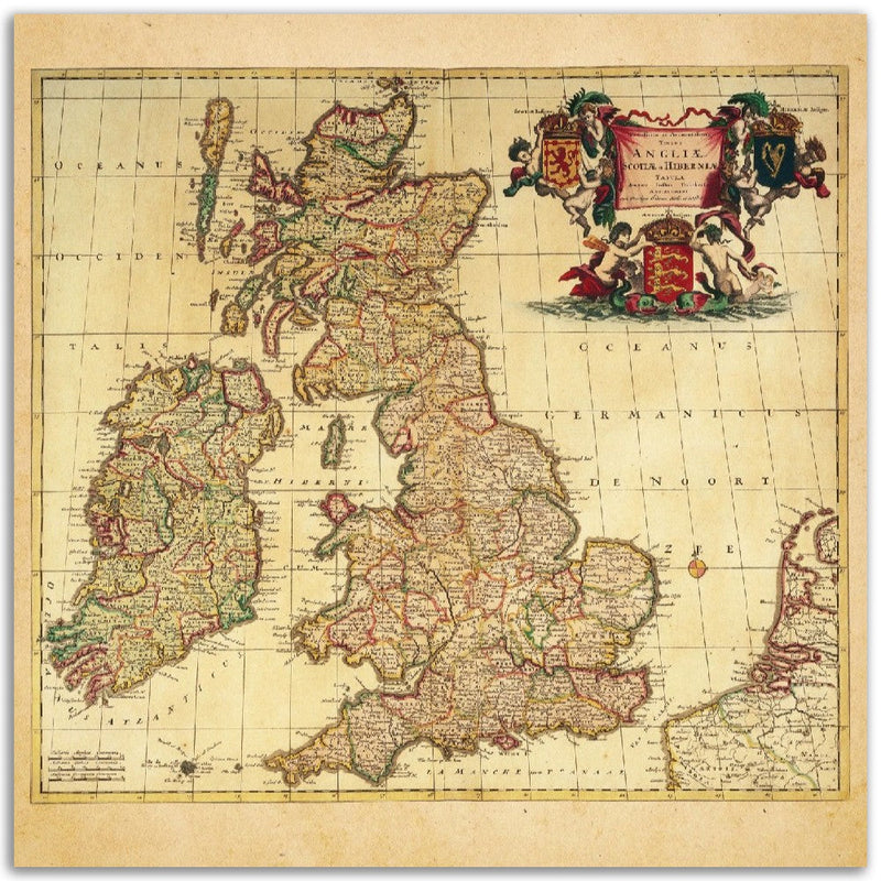 Antique map of Angliae , Scotiae et Hibernae tabula. Vintage map print reproduction of 1684 England, Scotland and Ireland.