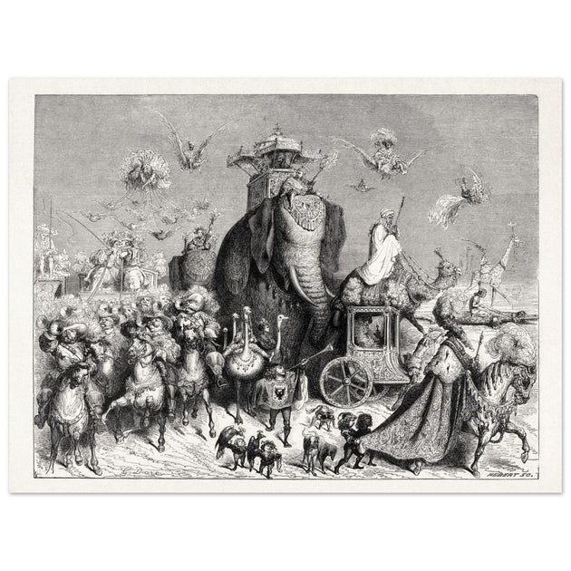 Royal Cavalcade Ane Skin Fairytale ( Peau d' Ane ) illustration by Gustave Dore. Part of Fairy Tales of Charles Perrault.