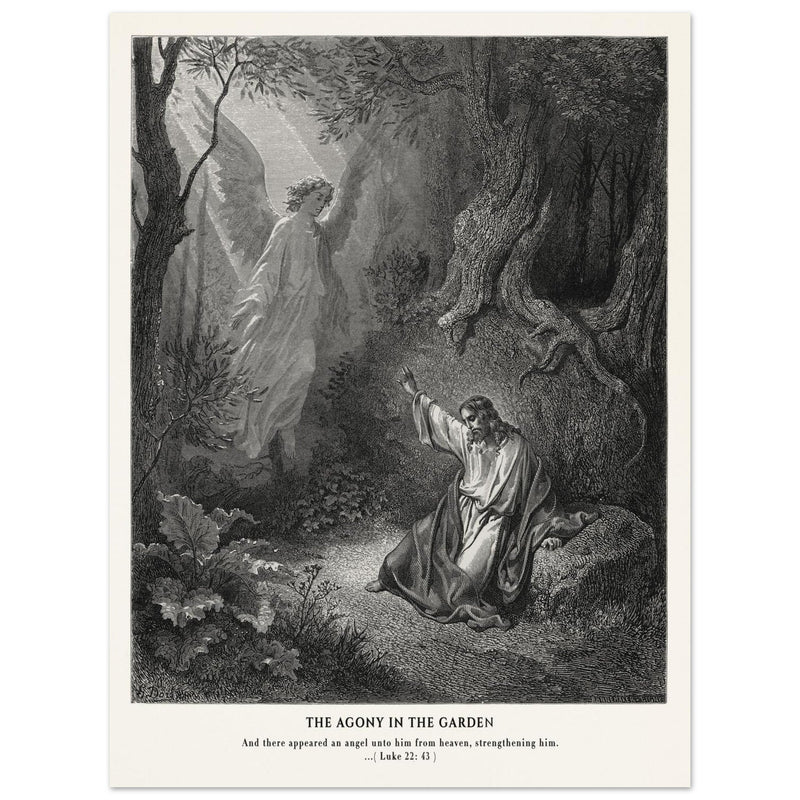 Gustave Dore The Bible engraving print . The Agony in the garden illustration .