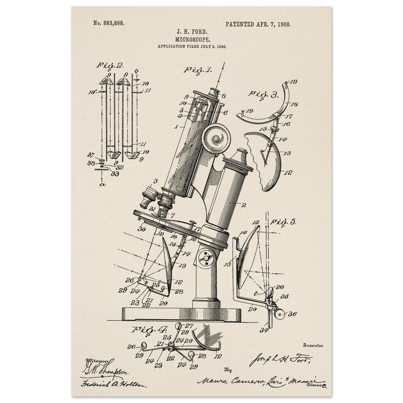 vintage microscope patent by J H Ford.