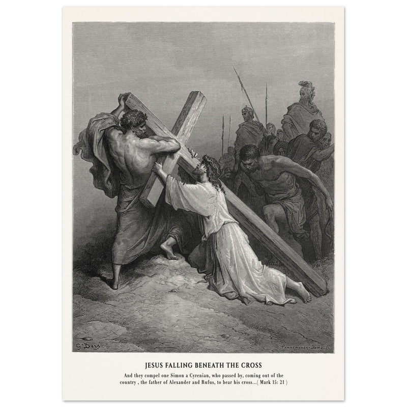 Gustave Dore The Bible engraving print . Jesus falling beneath the cross .