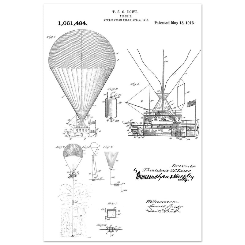 Airship patent illustration by T S C Lowe. Air Balloon