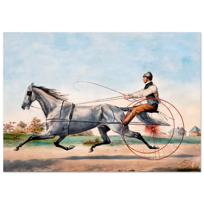Harness cart horse racing. Grey Eddie by Nathaniel Currier 1855.