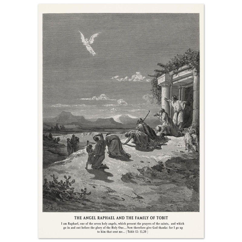 Gustave Dore The Bible engraving print . The angel Raphael and the family of Tobit.