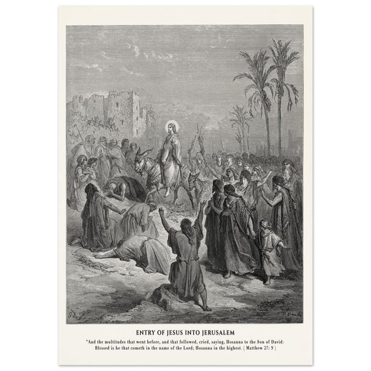 Gustave Dore The Bible engraving print . Entry of Jesus into Jerusalem .